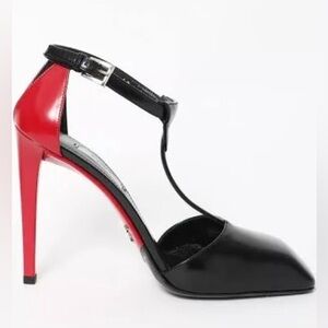 Prada Bicolor Black Red Bottom T-Strap Pumps Authentic size 36